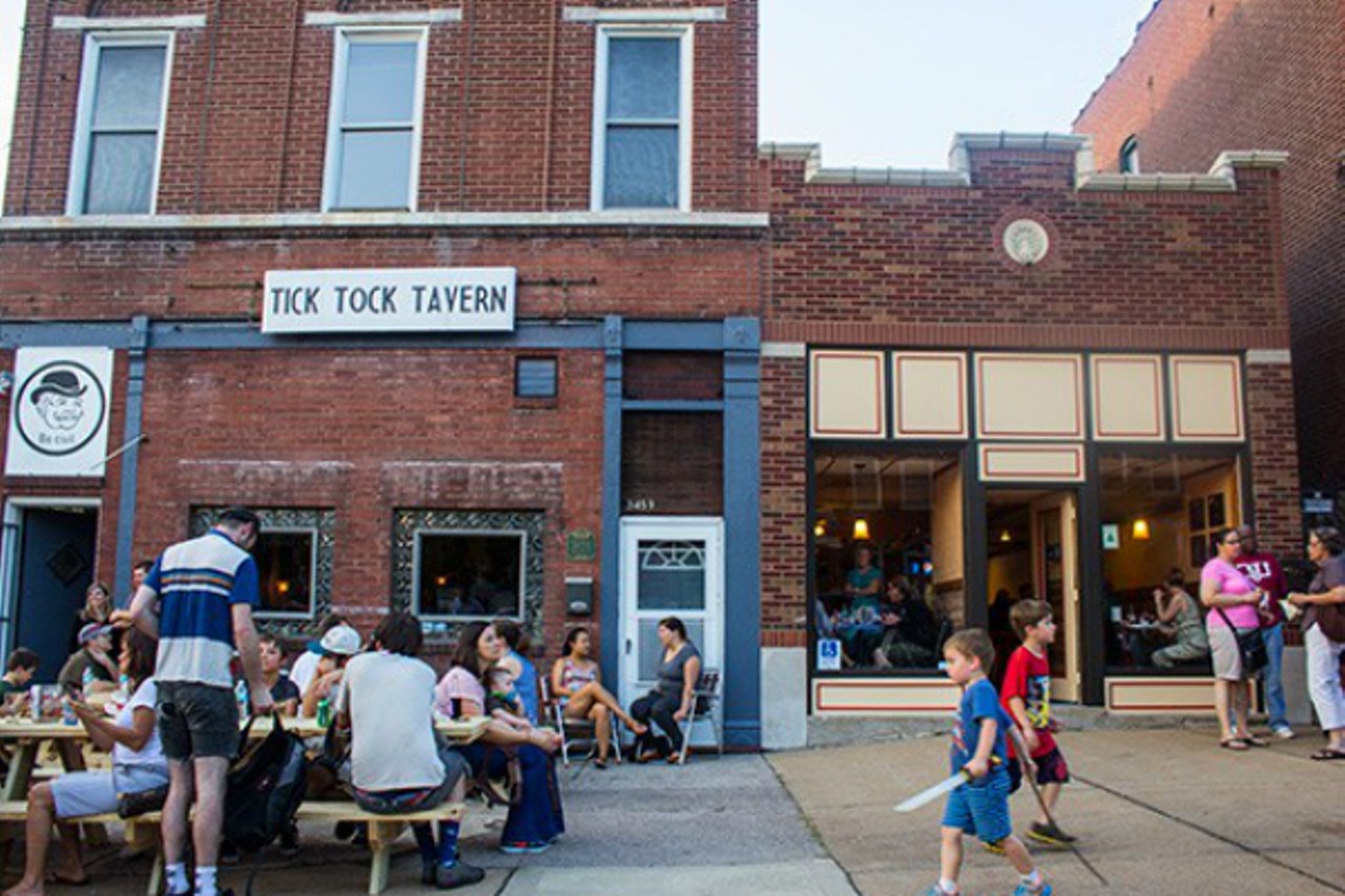 Tick Tock Tavern
The term "public house" has become so overused in the douchebag marketing of bars that it barely registers at all. But Tick Tock Tavern (3459 Magnolia Avenue, no phone) is about the best example we know of the idea of local bar as community hub. The Tower Grove East spot fills up daily with neighbors out for a pint, local political party operatives strategizing new campaigns and those who simply appreciate the efficiency of drinking a beer under the owl-and-clock bric a brac while awaiting their dinner from the adjoining Steve's Hot Dogs. It's a place where less-than famous bands release their albums, charities hold fundraisers and the occasional market for music and movies sets up shop. It's hard to believe that this revival of the long-shuttered space opened just four years ago, because the Tick Tock is absolutely embedded in the neighborhood.
Photo credit: Mabel Suen