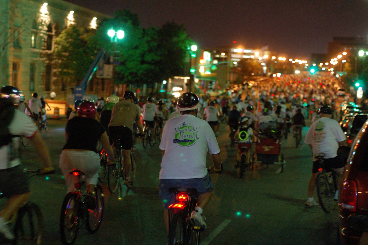 Moonlight Ramble
Maybe you&#146;re the type who likes actual, widely-recognized-as-exercise activities. Sign up for the Moonlight Ramble. Started in 1964 with just one rider, the annual bike ride now attracts thousands of cyclists for a midnight cruise through city streets. Photo courtesy of Flickr / Dave Herholz.