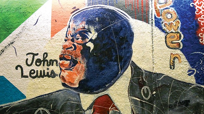 Danny McGinnist Jr.'s portrait of John Lewis was part of the mural defaced at Wash U this past weekend.