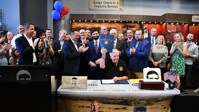 Gov. Mike Parson celebrates the signing of Missouri's Second Amendment Preservation Act" at a gun range back in June.