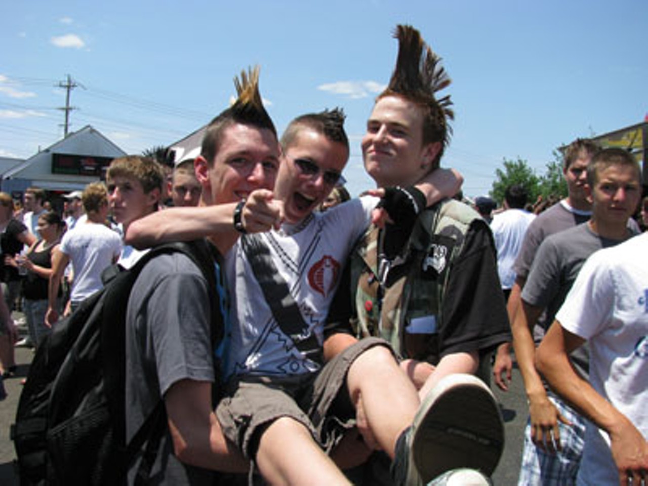 One wonders how these dudes managed to get their Mohawks to keep from wilting in the heat. Temps hovered near 90. I hear modeling glue, toothpaste and a lot -- a lot -- of AquaNet helps.