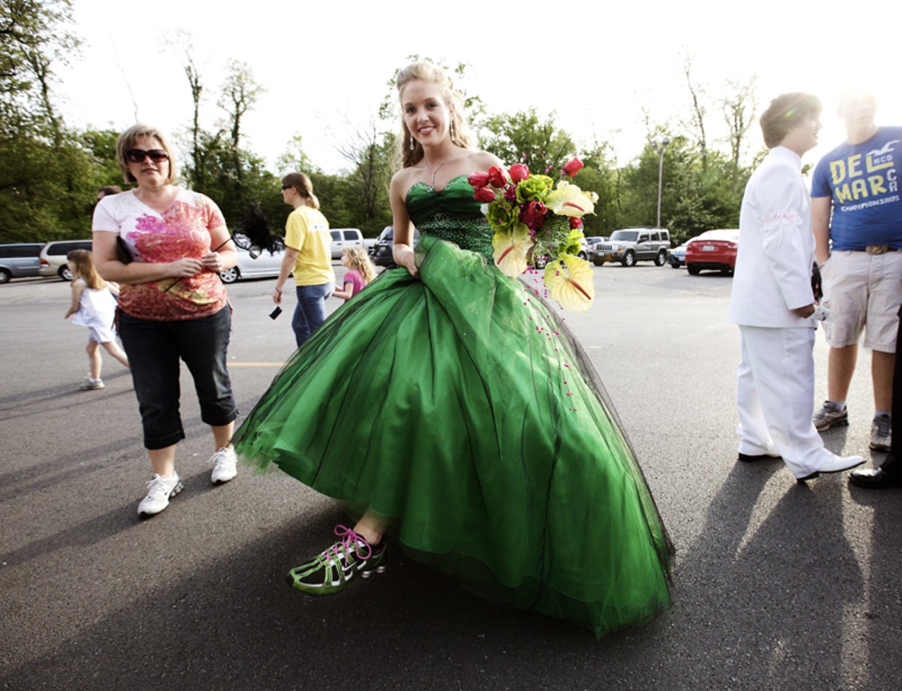 Jordan Sheraka opted for color coordinated track shoes beneath her prom gown.