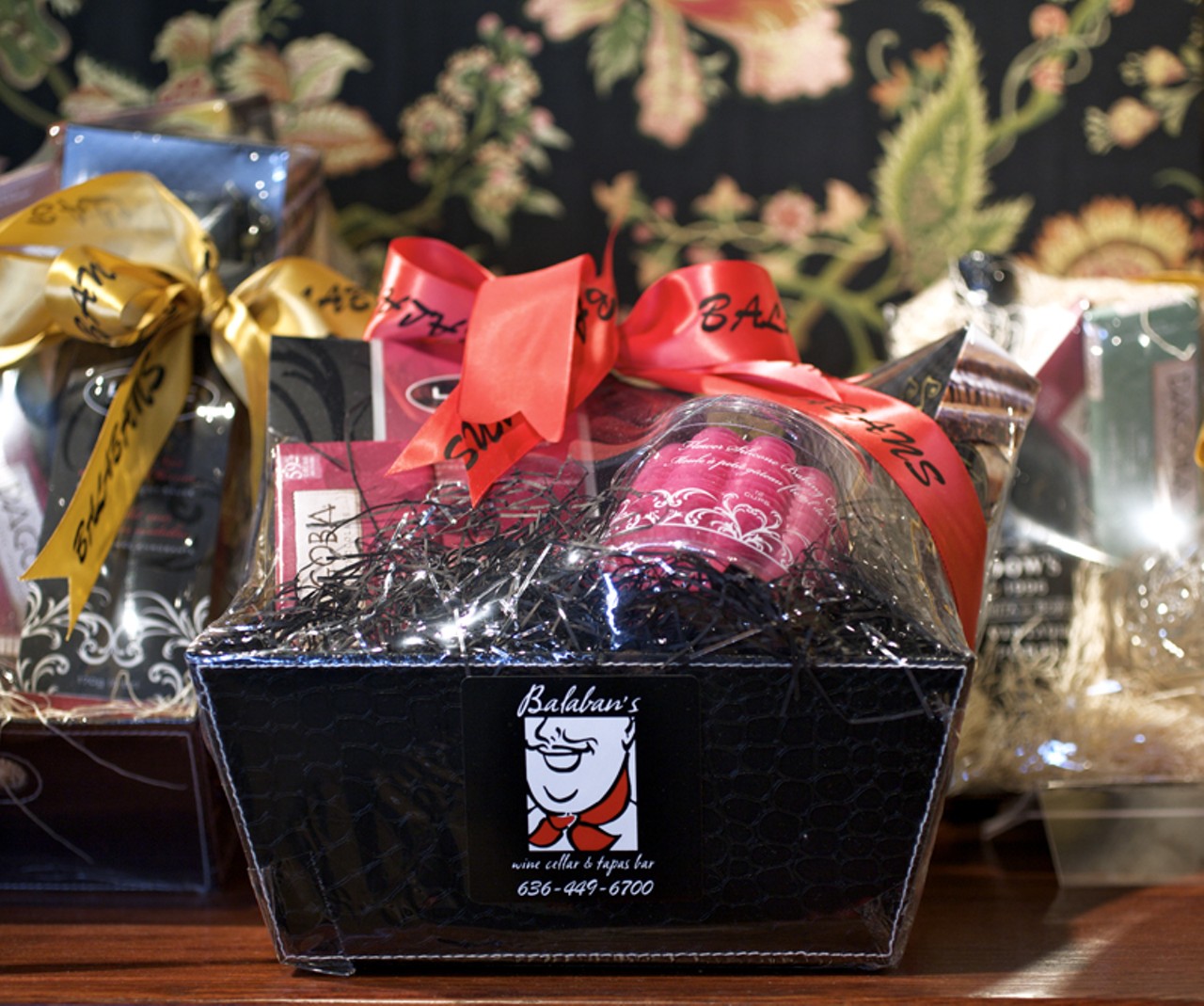 One of the pre-packaged gift baskets available at Balaban&rsquo;s gift shop.