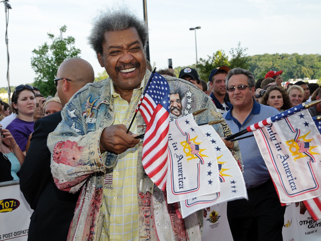 Don King, showing love to the press section at The Other Guys' Other Premier.