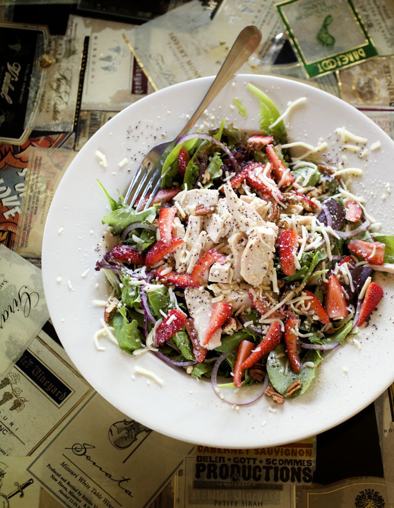 One of the summer specials at Piccadilly is the Spring Salad. It's a mesculin mix, strawberries, pecans, chicken breast and poppy seed dressing.