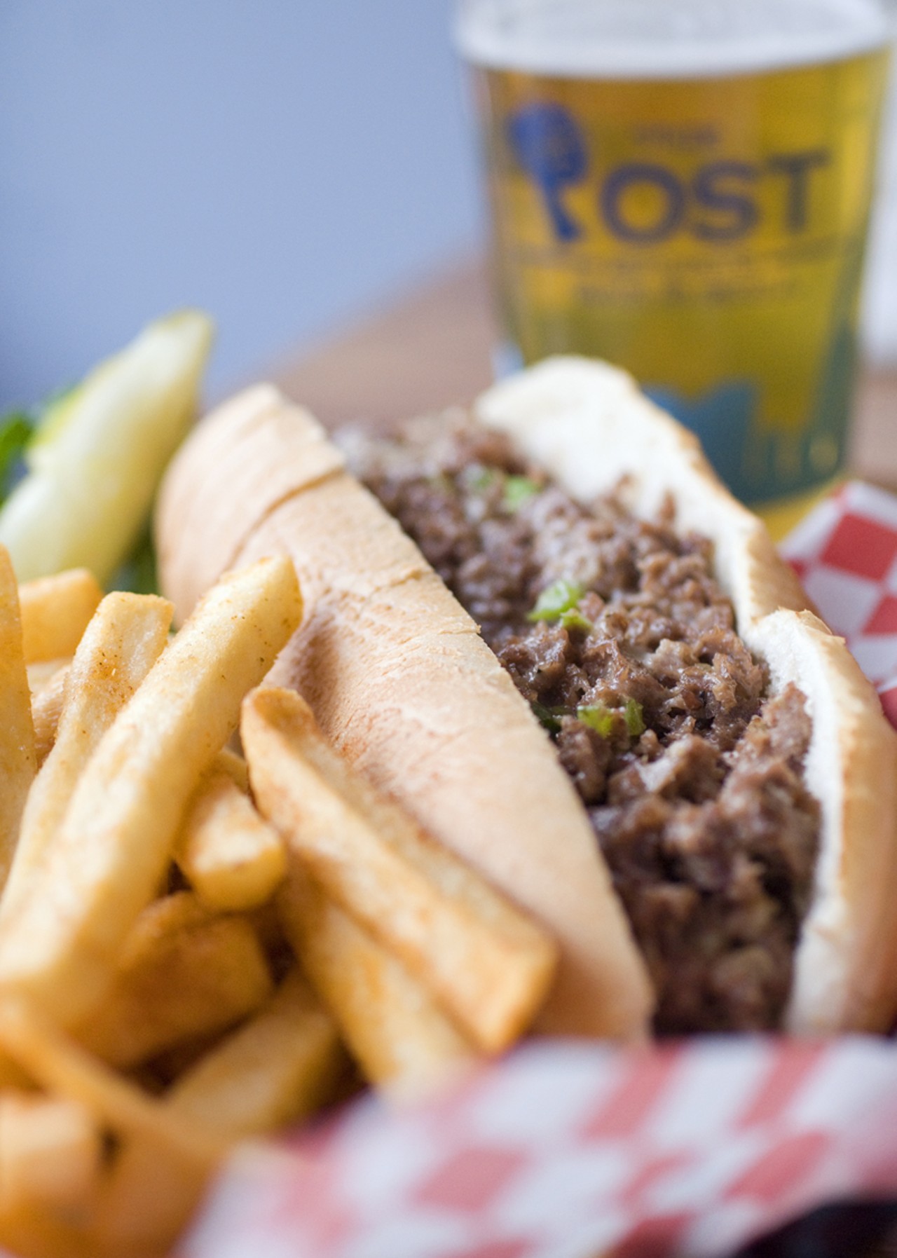 And serve on a toasted hoagie with seasoned fries -- and a nice cold one, if you like. You also have the option of substituting the rib-eye with chicken.
