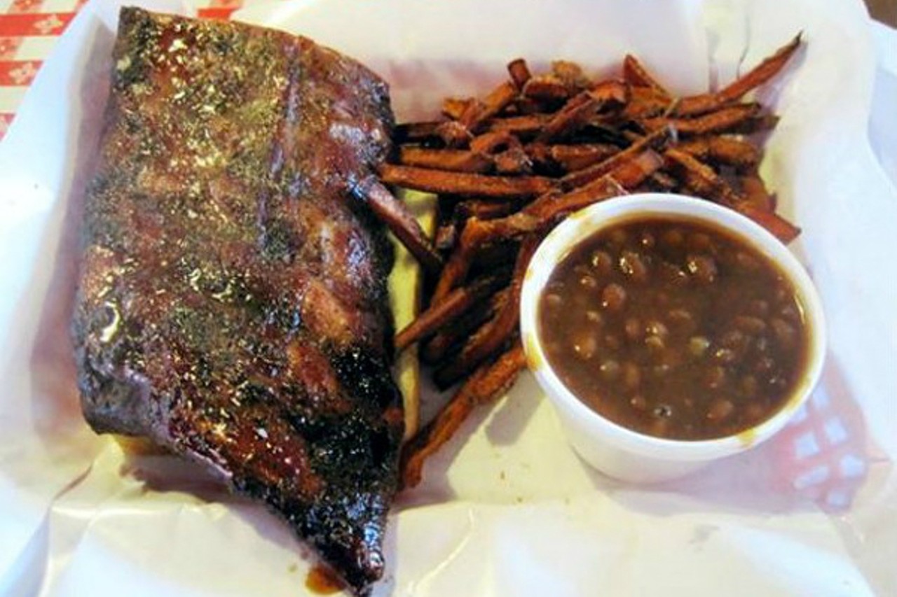 Pappy's Smokehouse
(3106 Olive Street, 314-535-4340)
"Best BBQ in St. Louis and likely a Top-10 in the country. There's a reason you have to stand in line to get in, but it's well worth it. Rib meet falls off the bone. They're dry-rubbed so they have a ton of flavor already, but they do have 4-5 BBQ sauces to try. Likely you'll opt not to use any...not necessary. The side dishes are large and tasty. Potato salad totally rocks! Cole slaw and baked beans are really good too." - Bob S. via Yelp
Photo credit: Ian Froeb