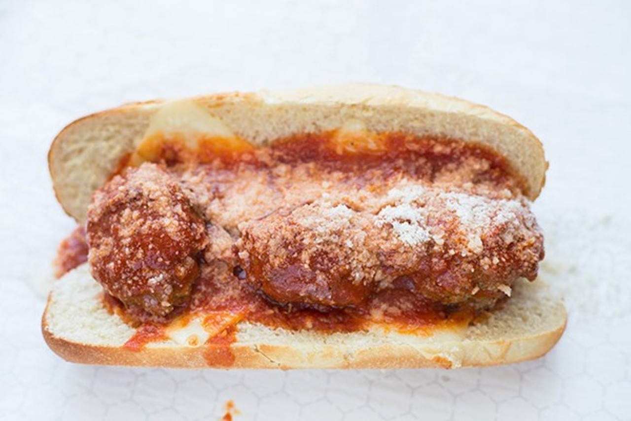 Meatball parmesan sandwich at Parm
2619 Cherokee Street, 314-833-3034
Parm's housemade meatballs are perfection of the form: tender, flecked with parsley, garlic and breadcrumbs and so well cooked they all but melt in the mouth. Piled onto crusty bread and slathered with simple tomato sauce, you'll want nothing more in a sandwich &#151; well, you'll want to ask for the optional cheese on top to make this into a meatball Parmesan. It's flawless.
Check it out here.