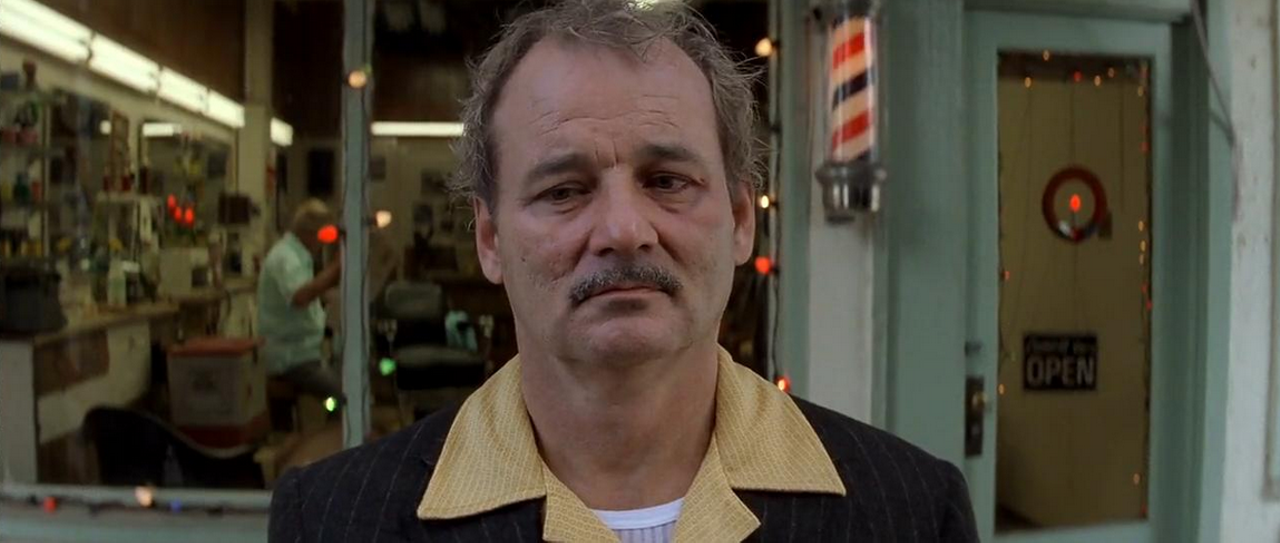 The gray suit of Bill Murray in aboard the Darjeeling Limited