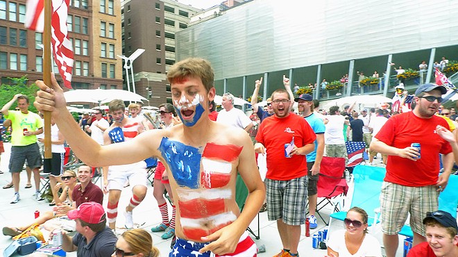 Real men of genius: USA fans at Old Post Office Plaza.