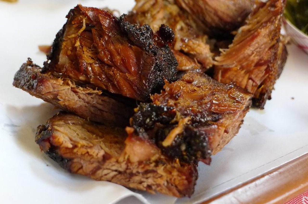 The charred brisket edges at John Brown Smokehouse in Queens, New York. See more: John Brown Smokehouse Moving, To Feature Beer Garden & Live Music