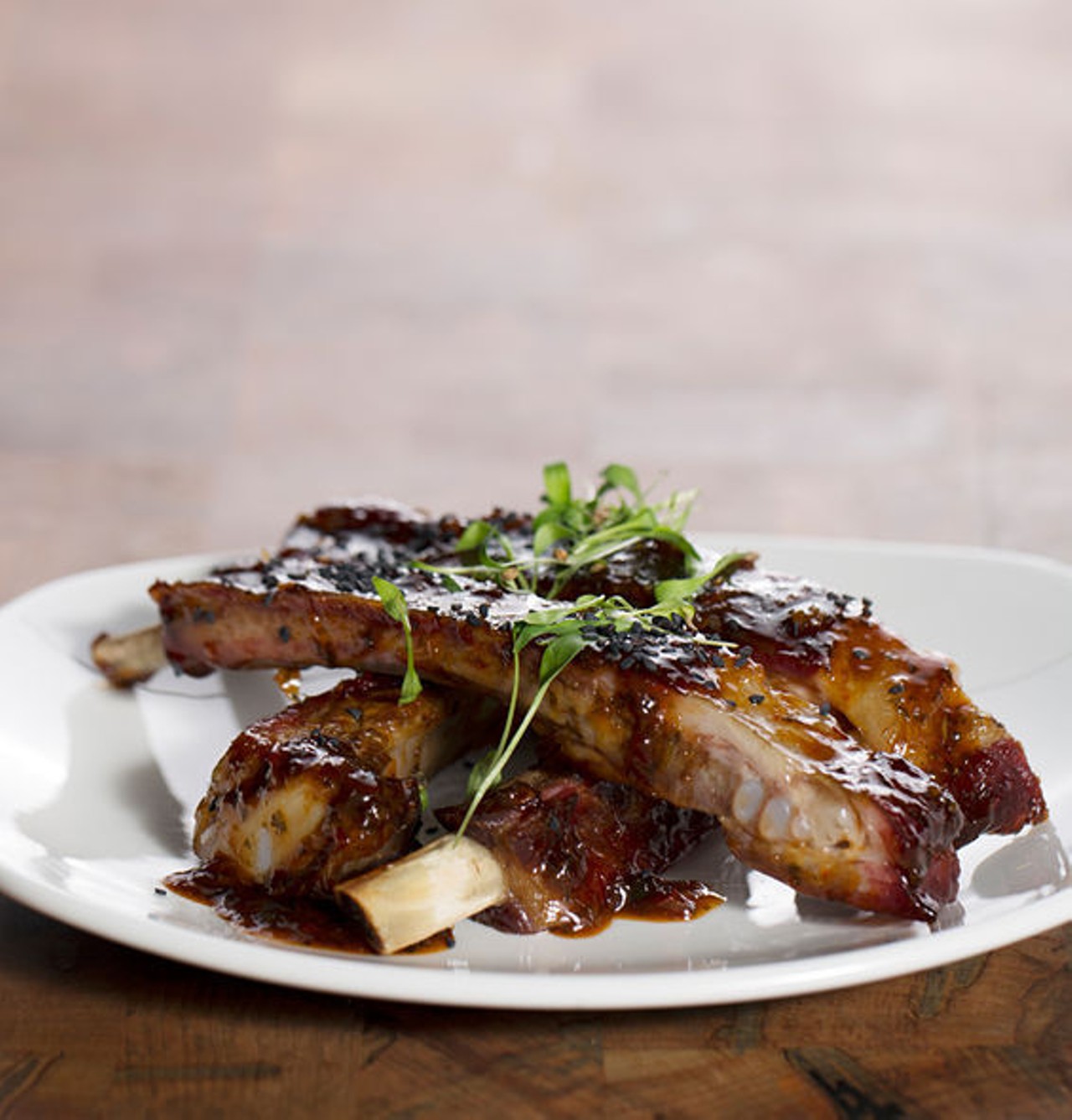Raincrow Ranch smoked pork ribs with an Asian barbecue glaze. See more photos: Inside the Restaurant at the Cheshire.