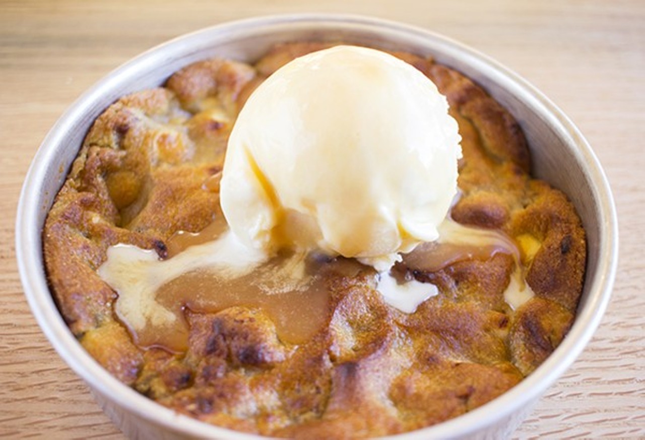Blondie Supreme Royale
Hugo&#146;s Pizzeria (3135 Olive Street; 314-896-4846)
When the beloved Harvest restaurant closed a few years ago, it meant the loss of one of the city&#146;s most iconic desserts, the bread pudding. Dave Bailey may have filled that void with his Blondie Supreme Royale, a molten cast iron skillet filled with a confection that is part bread pudding, part half-baked white chocolate chip cookie and part blondie lava cake. This is the dessert of the year. Photo by Mabel Suen.