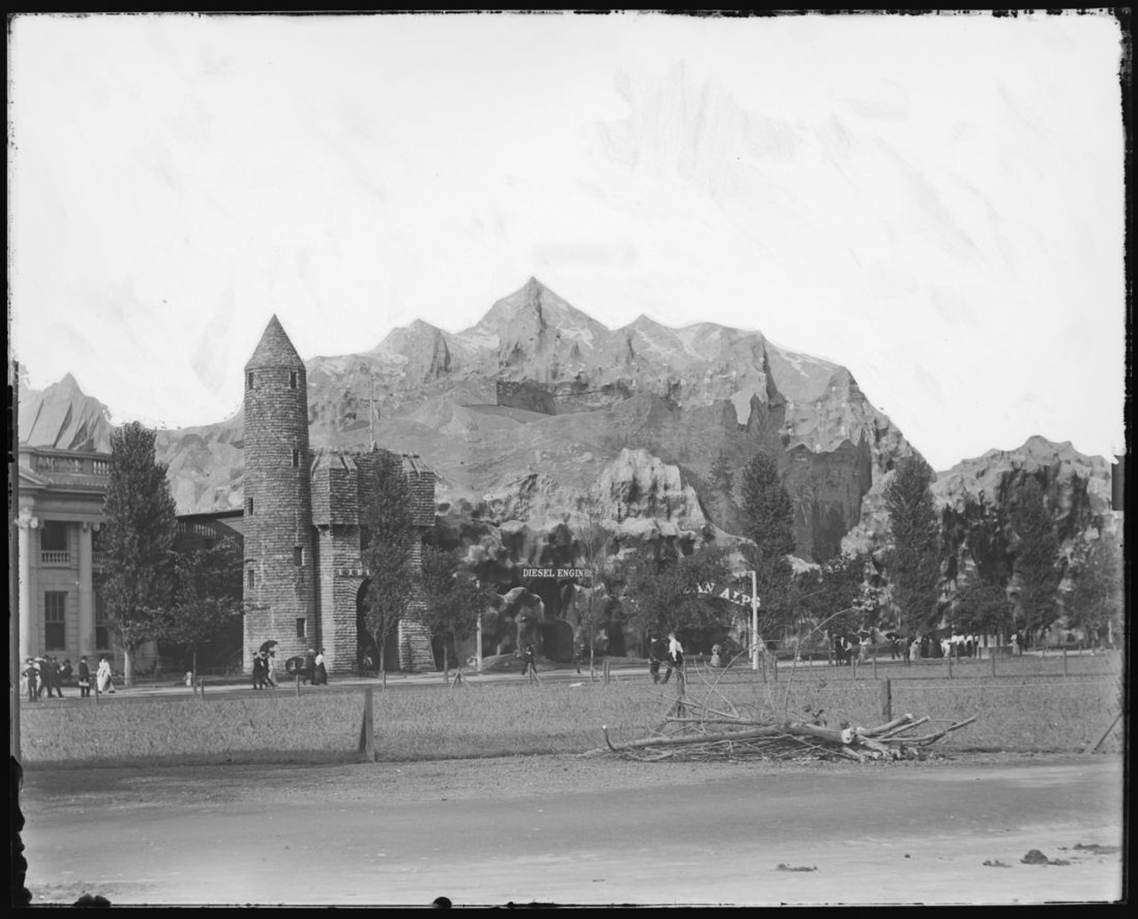 1904 WORLD'S FAIR TYROLEAN ALPS. The Tyrolean Alps featured mountains that rose over 100 feet. The Tyrolean Alps attraction cost 25 cents admission and contained a restaurant, beer hall and Tyrolean village served by a narrow gauge railroad. In the center left is Blarney Castle which was part of the Irish Village attraction on the Pike and cost 25 cents admission.
Find out more about this photo at MoHistory.org.
