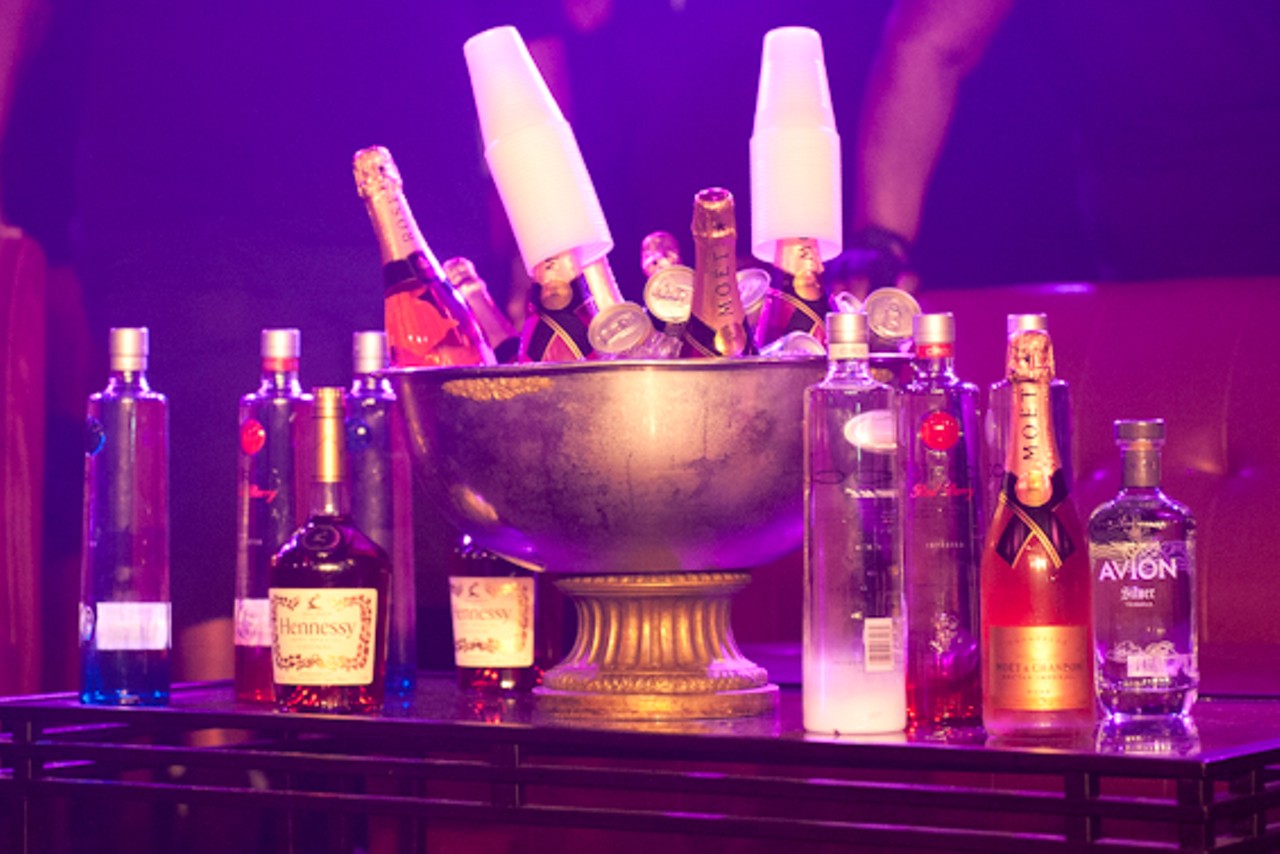 The alcohol setup for T.I.'s crew on stage.