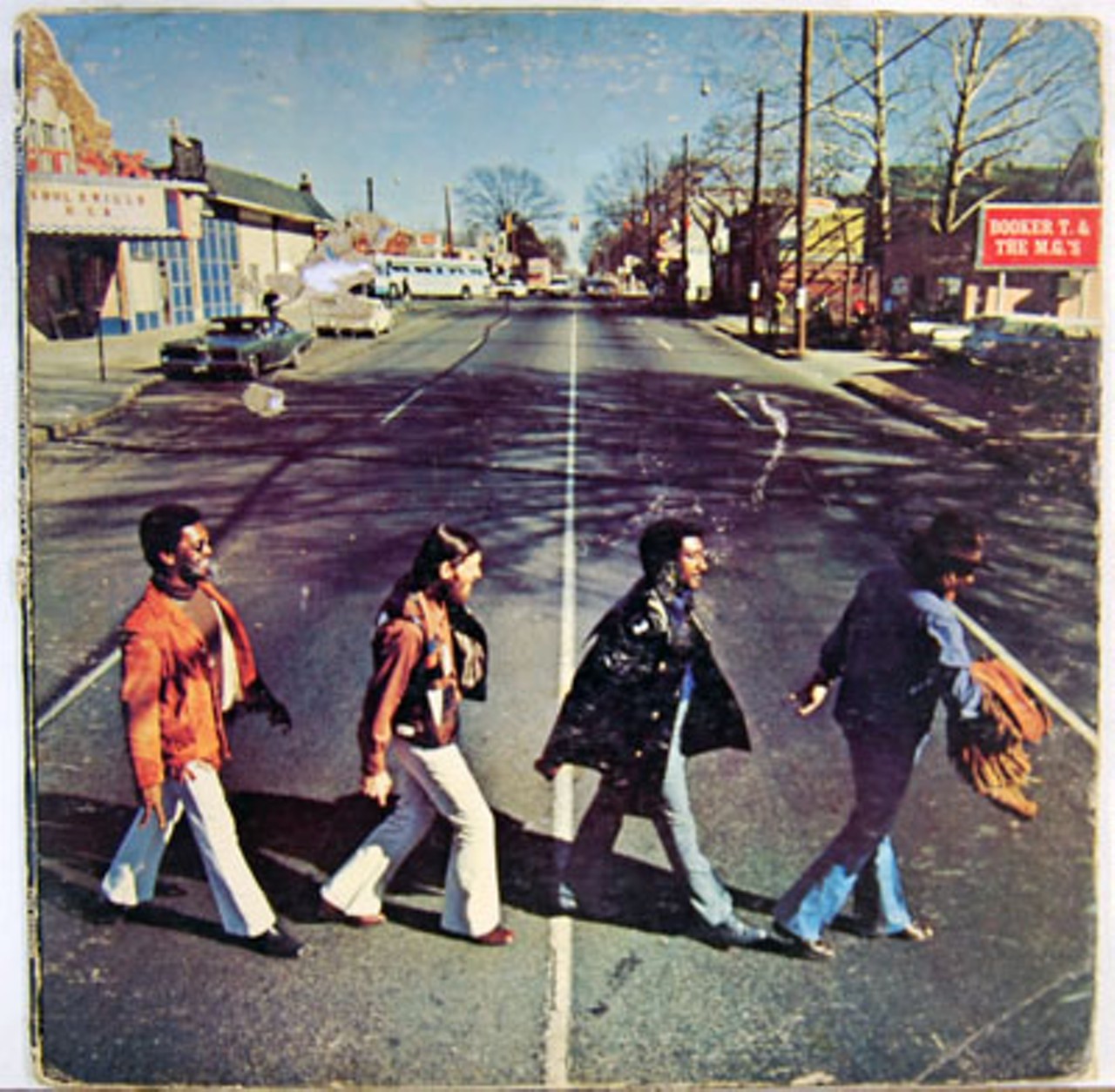 Booker T and the M.G.'s tribute to the Beatles' Abbey Road. Photographed on a Memphis street.Read "Voices Carry: Shirley Brown, the forgotten soul sister, sings on," by Roy Kasten.