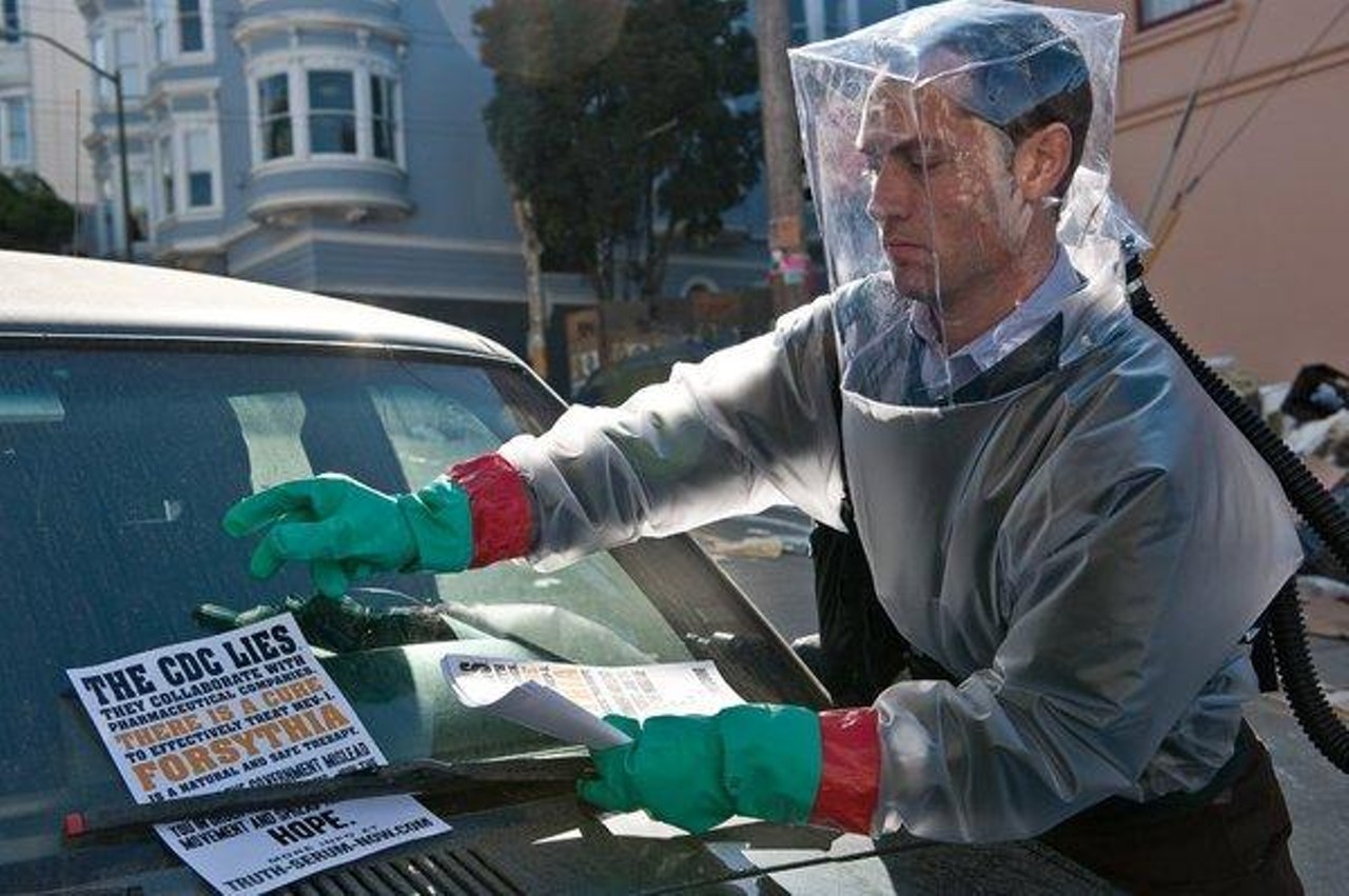 Contagion (2011): 
On a tryst with an old boyfriend, Beth (Gwyneth Paltrow) contracts what she thinks is a cold, only to discover, back home with her family, that it's a pathological infection of the nervous system, and it kills her. Her husband Mitch (Matt Damon) soon learns that the virus is spreading across the country, and that the entire country is quarantined -- but the most immediate threat for him and his daughter is looting and violence, the chaos ensuing from people's panic and fear. Mitch, it turns out, is immune to the virus, and it's up to him to suppress his sorrow and find a cure.