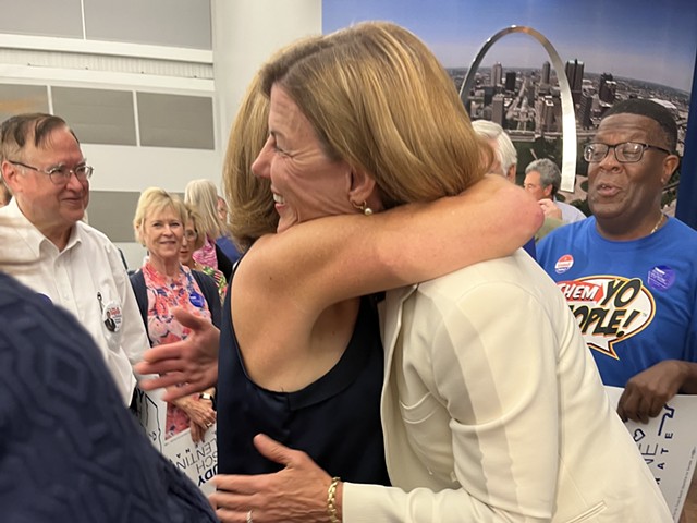 Trudy Busch Valentine greets supporters after winning Missouri's Democratic primary.