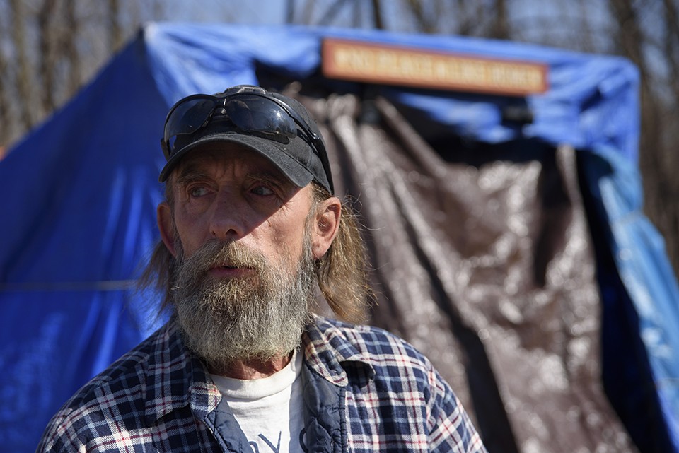 Robert Gibson started building a homeless camp two years ago on the east side of the Mississippi after he got fed up with St. Louis. - NICK SCHNELLE