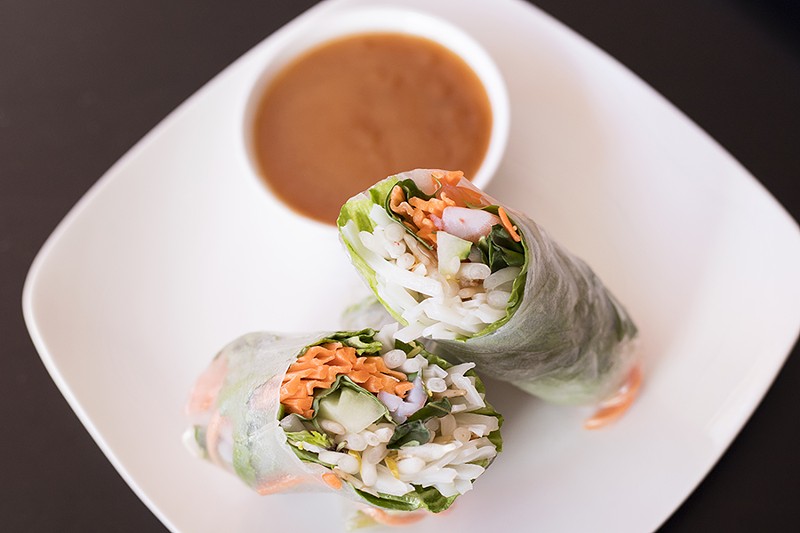 Spring rolls are packed with noodles, beansprouts, basil, cucumbers and carrots. - MABEL SUEN