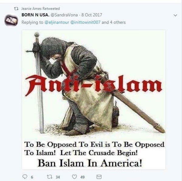 'Confederate' Jeanie Ames Explains Anti-Islam Tweet at Muslim-Hosted Forum