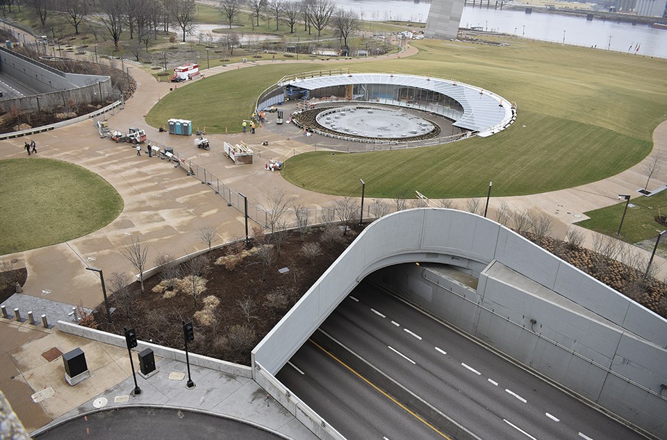 A new land bridge reconnects downtown to the Gateway Arch National Park grounds. - DOYLE MURPHY