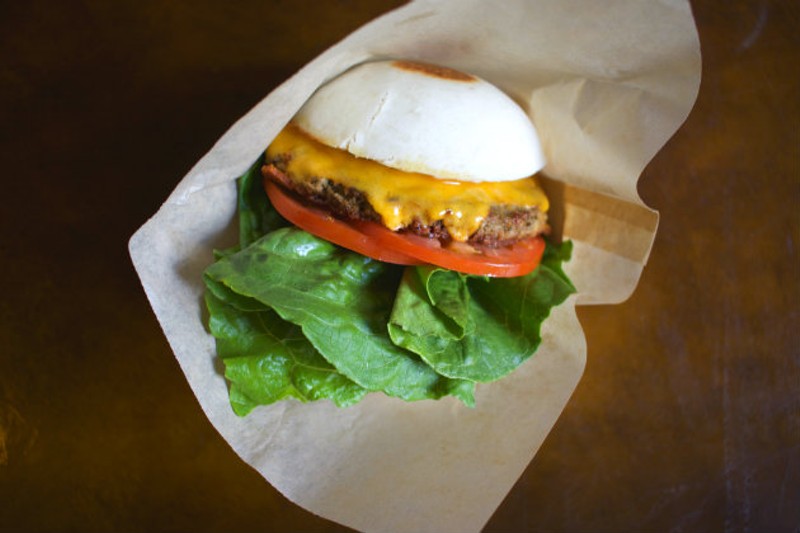 A bao "hamburger," made with the meat-free Impossible Burger. - CHERYL BAEHR