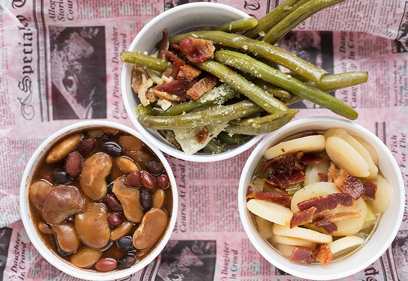 Side options include maple-bacon green beans, baked beans and a terrific German potato salad. - MABEL SUEN