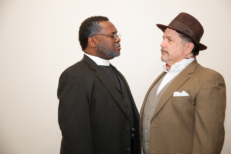 Stephen Kumalo and James Jarvis (Kenneth Overton and Tim Schall) play grieving fathers in Lost in the Stars. - JOHN LAMB/UNION AVENUE OPERA