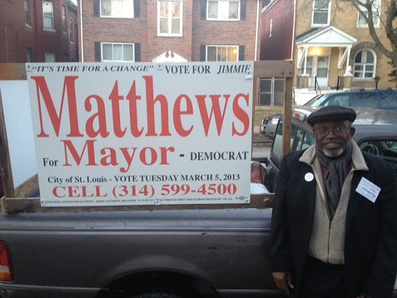 Jimmie Matthews by his campaign truck in Tower Grove last month. - Sam Levin