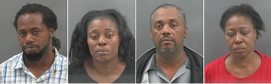 Police say the suspects were attempting to steal electric wheelchairs and a walker. They are (l to r) Casey Lowery, Janice Skiffer, Carl Brown and Willene Watson.