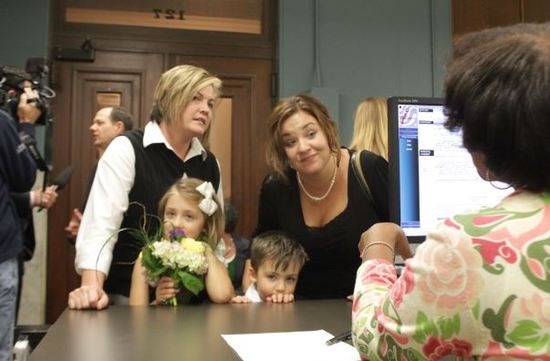 Kelley Harris and Kelly Barnard tied the knot on Wednesday night at the St. Louis Recorder's Office. - Danny Wicentowski