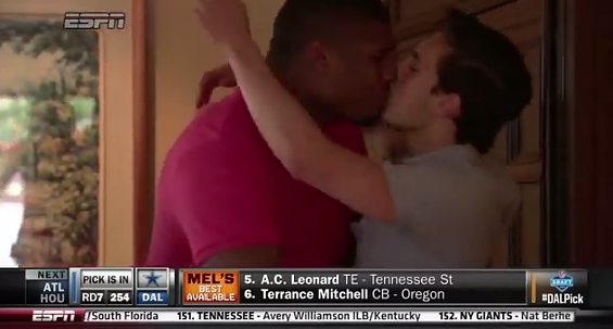 Michael Sam celebrates being drafted to the St. Louis Rams with his boyfriend. - via