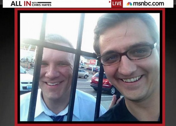 The two Chris Hayes met during the Ferguson protests last year and took this selfie together. - via