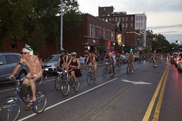 World Naked Bike Ride started at Grand St. on Saturday night. - Steve Truesdell