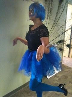 No joke: My colleague, Kholood, who was under the assumption that everyone would wear a costume to work today. (She's a peacock.)