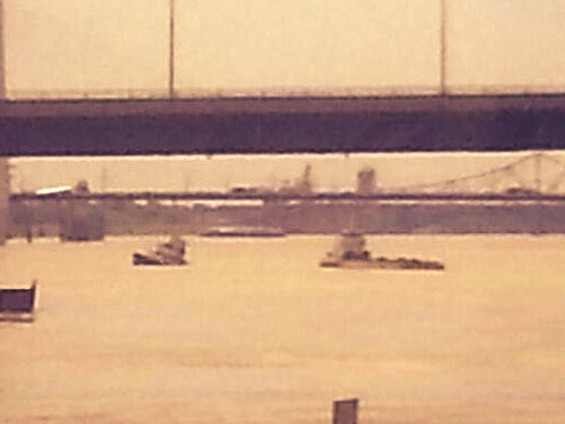 A tugboat sank in the Mississippi River near downtown St. Louis Tuesday. - St. Louis Fire Department Twitter