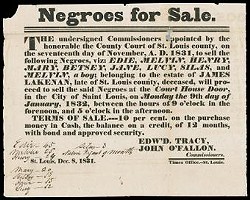 A St. Louis newspaper ad from 1832 announces a slave sale at the courthouse steps.
