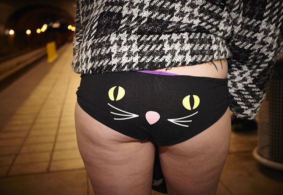 The best part of going pantsless? Getting to show off your lucky underwear.
