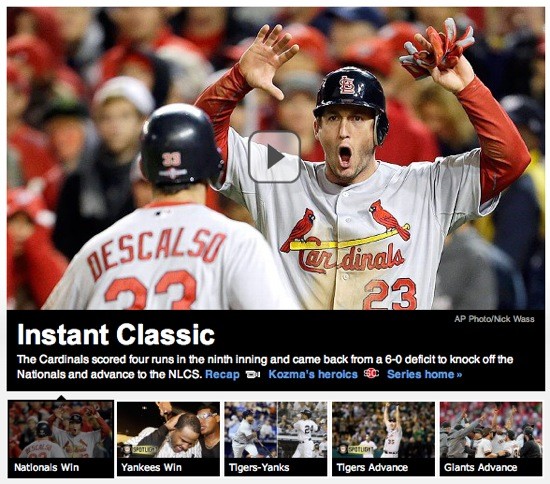 SCREEN SHOT OF THE ESPN MLB HOMEPAGE. IF THE NATIONALS WON, WHY IS DAVID FREESE SO HAPPY?