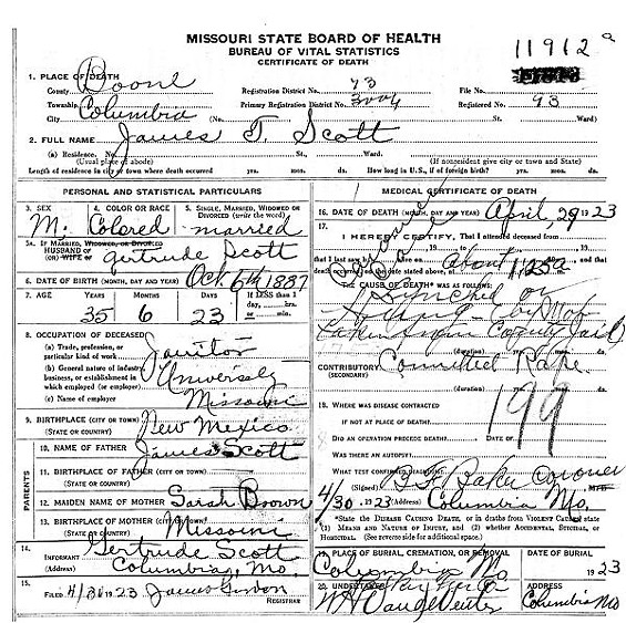 Scott's death certificate. - image via