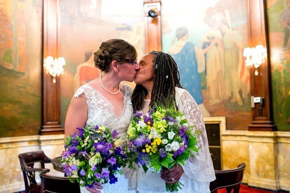 Miranda Duschack and Mimo Davis are the first lesbian couple to be married in Missouri. - Courtesy Mayor Slay's Office