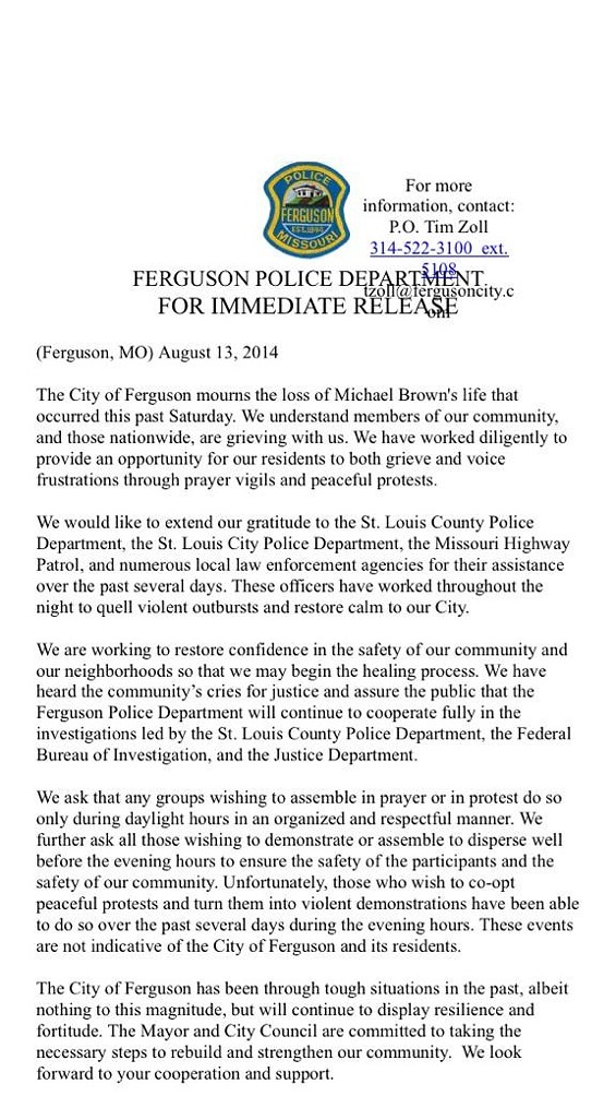 Ferguson Police to Protesters: Stop Protesting Here At Night