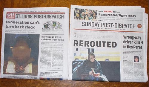 Today's paper (left) is noticeably thinner than its gordita-eating predecessor.