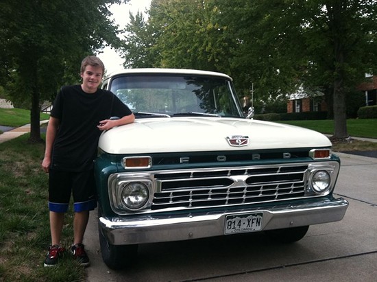 Matt Perry, seventeen, with his "illegal" truck. - Matt Perry