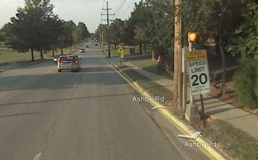 The speed limit is 20 m.p.h. outside Hoech Middle School in the 3300 block of Ashby. - Google Street View