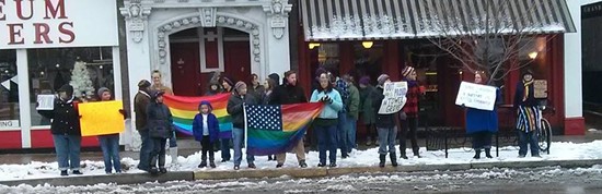 Protesters demonstrate against LGBT bullying on South Grand. - Facebook