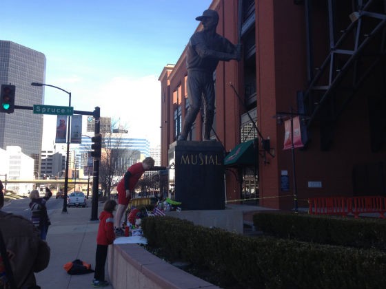 A fan pays tribute to Stan Musial at Busch Stadium over the weekend. - Sam Levin