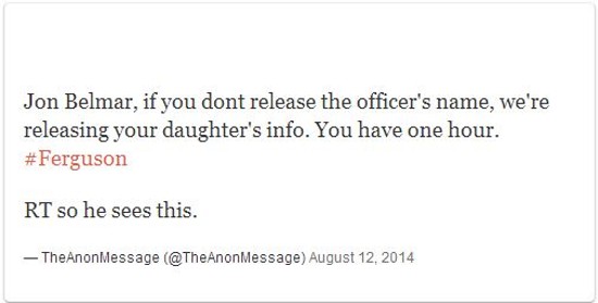 Anonymous Threatens STL County Police Chief's Daughter, Then Backtracks