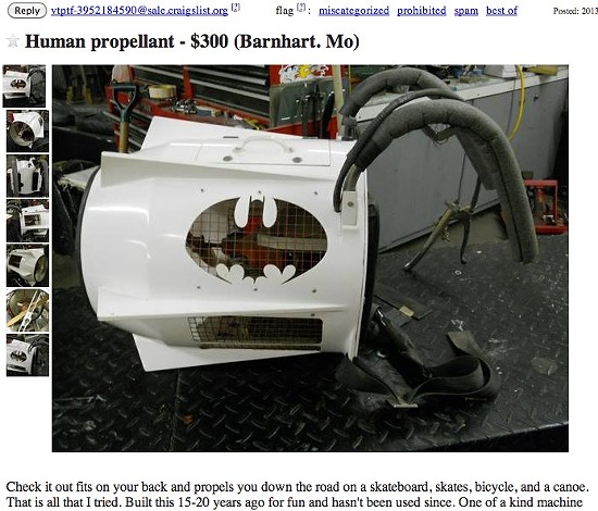 For Sale on St. Louis Craigslist: Homemade "Human Propellant" That Will...Propel You!